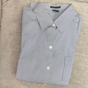 Theory Women's Blue Pinstripe Button Down Shirt